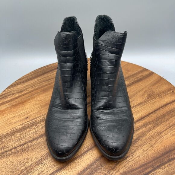 Steve Madden Cyrus Boots Womens Size 8 M Croc Embossed Studded Chelsea Ankle - Picture 2 of 8